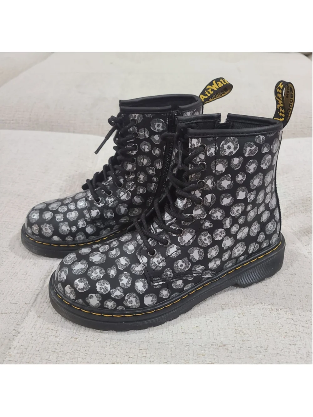 Dr. Martens 1460 Loud Leopard Lace Up Boots Gunmetal Youth US Size 3 UK 2 NEW
